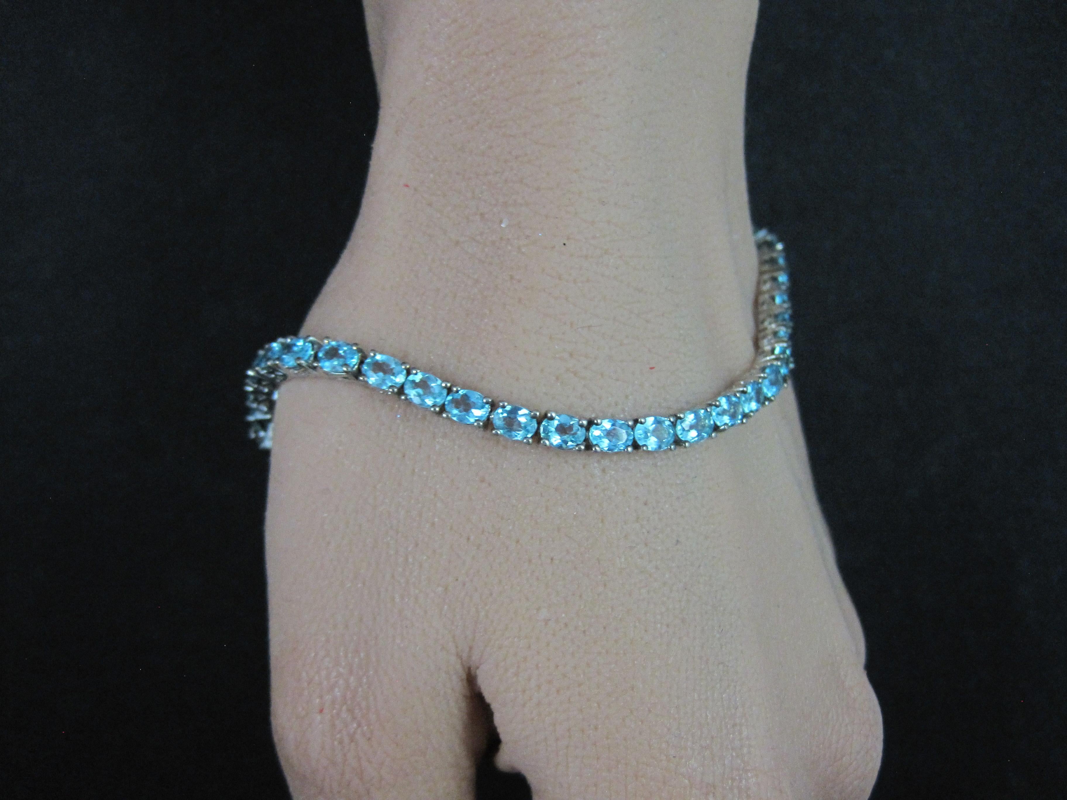 Pulsera de tenis de turmalina azul helada de plata de ley 8 pulgadas en venta 6
