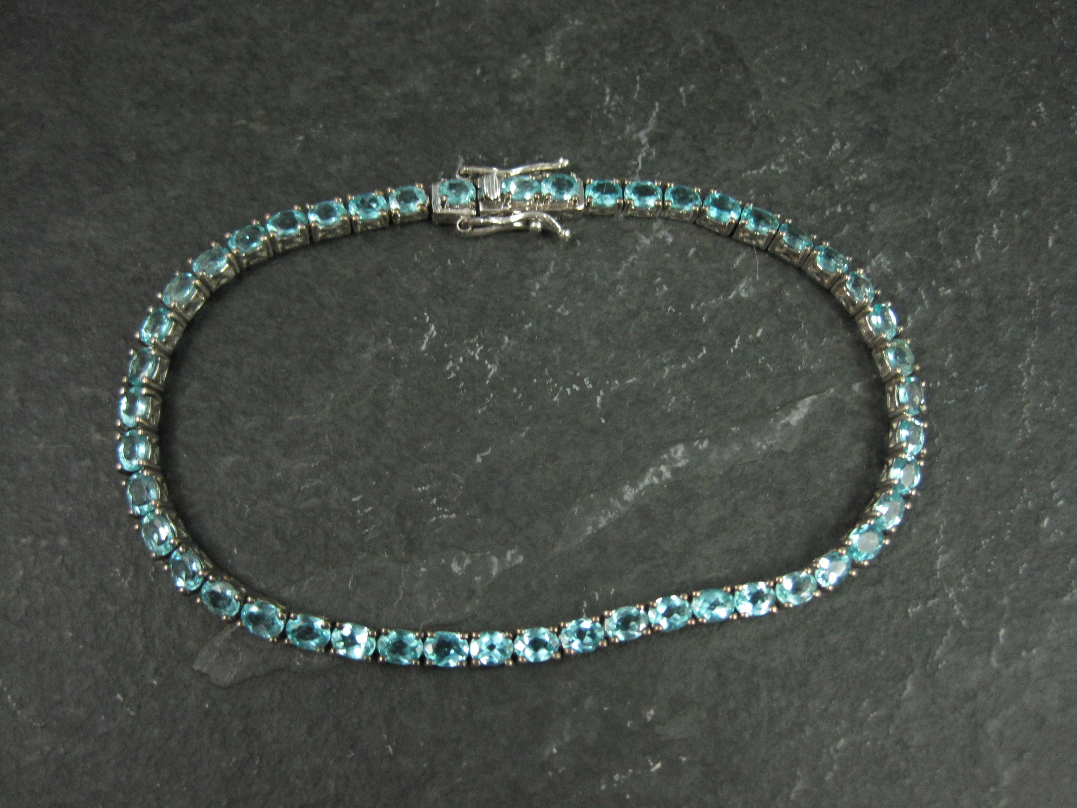 Pulsera de tenis de turmalina azul helada de plata de ley 8 pulgadas en venta 2
