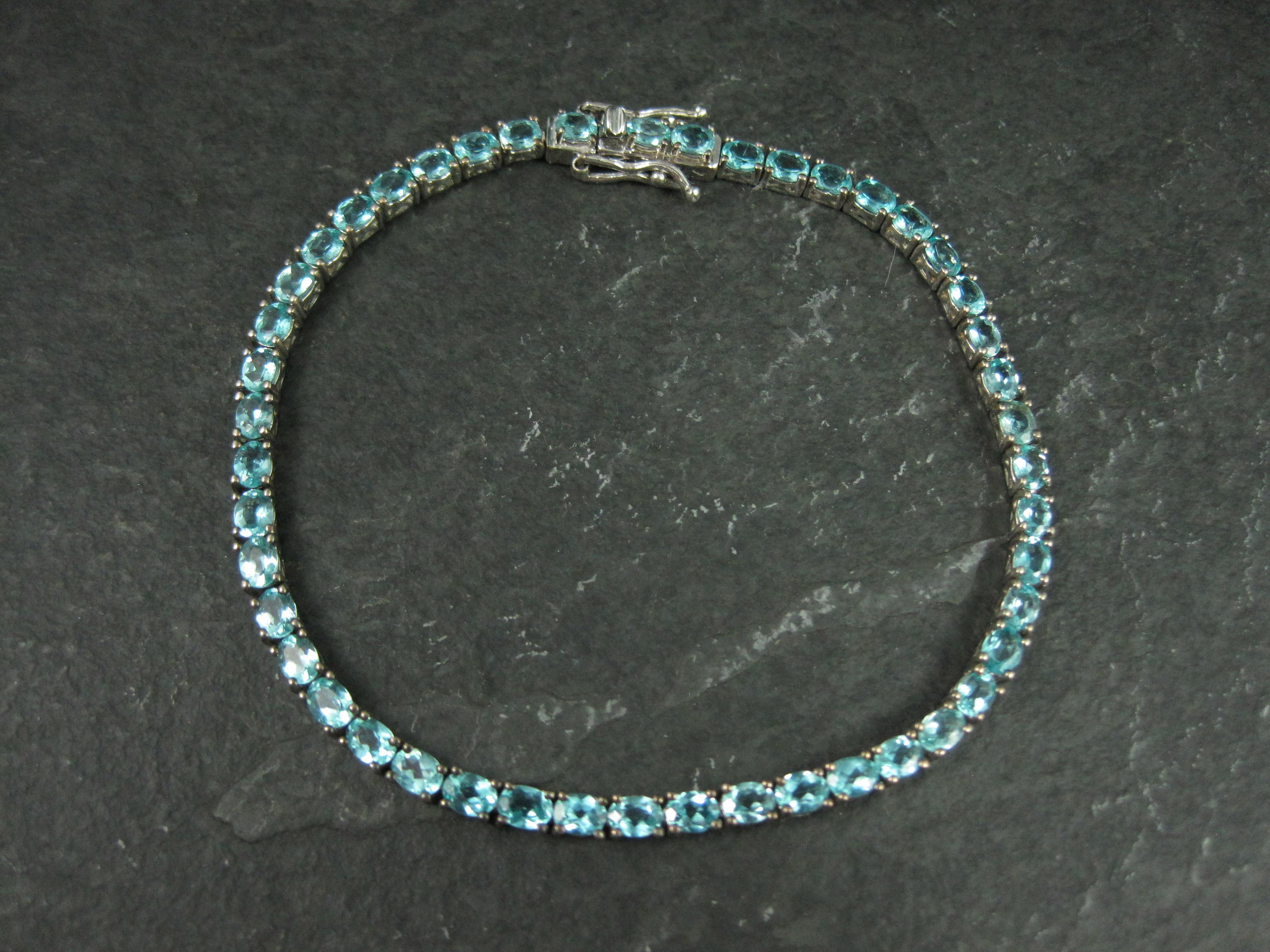 Pulsera de tenis de turmalina azul helada de plata de ley 8 pulgadas en venta 3