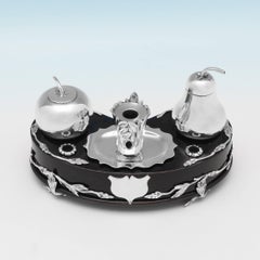 Naturalistic viktorianischen antiken Sterling Silber Neuheit 'Fruit Design' Ink Stand