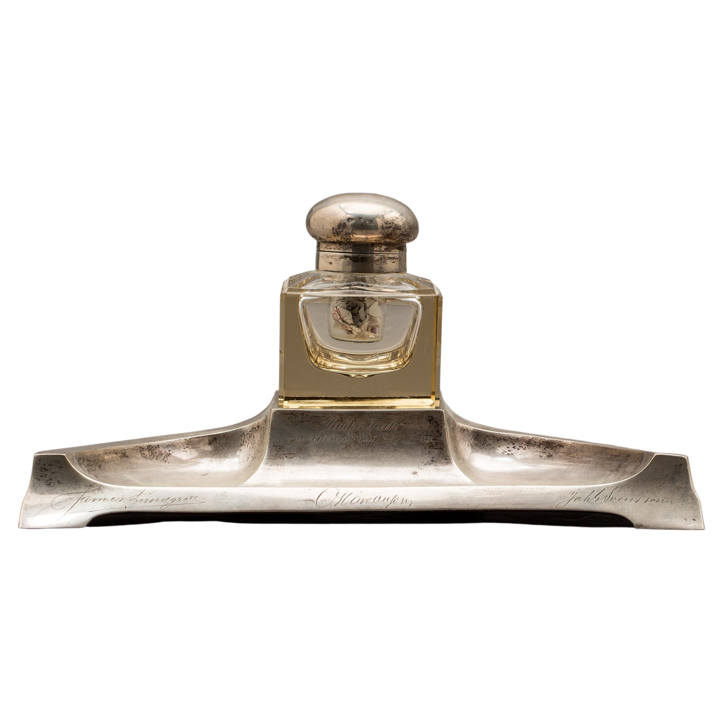 Sterling Silver Inkwell XL Size, Denmark, 1920 For Sale