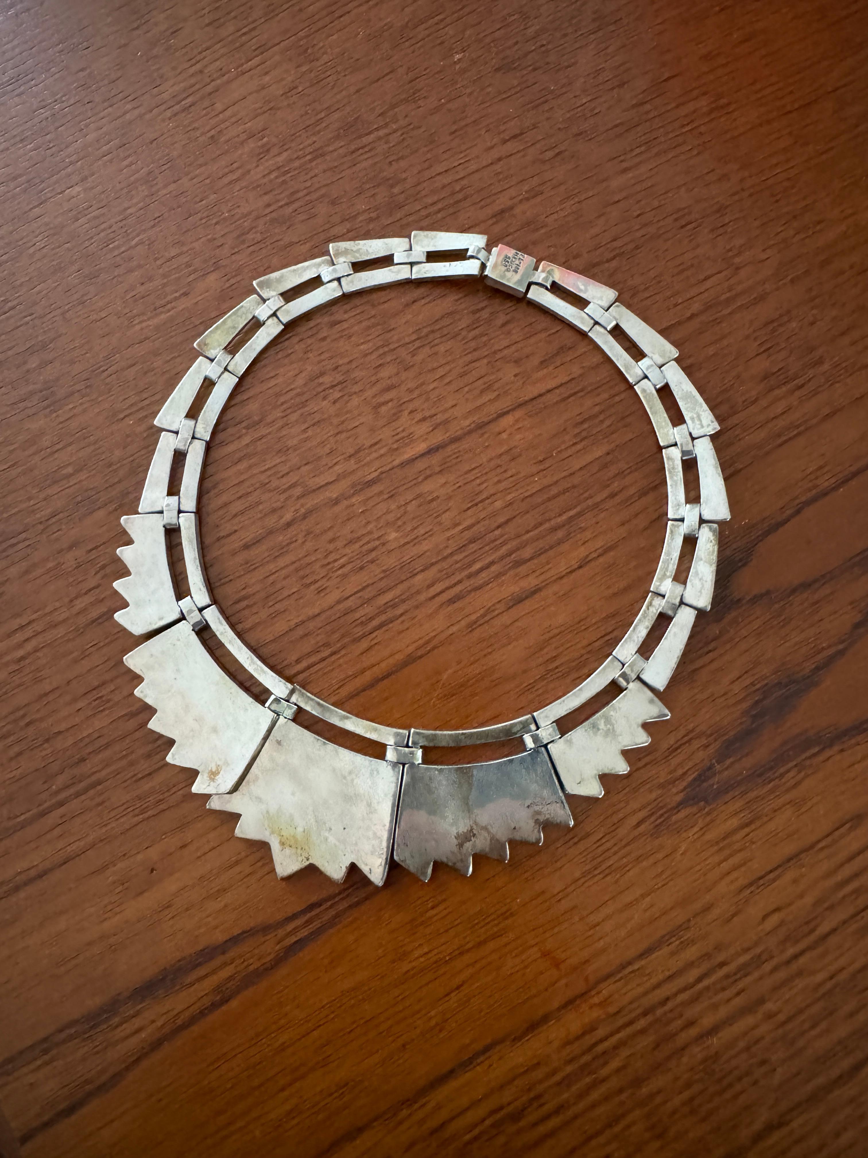 Collana intarsiata in argento Sterling Choker Modernista Messicano in vendita 1