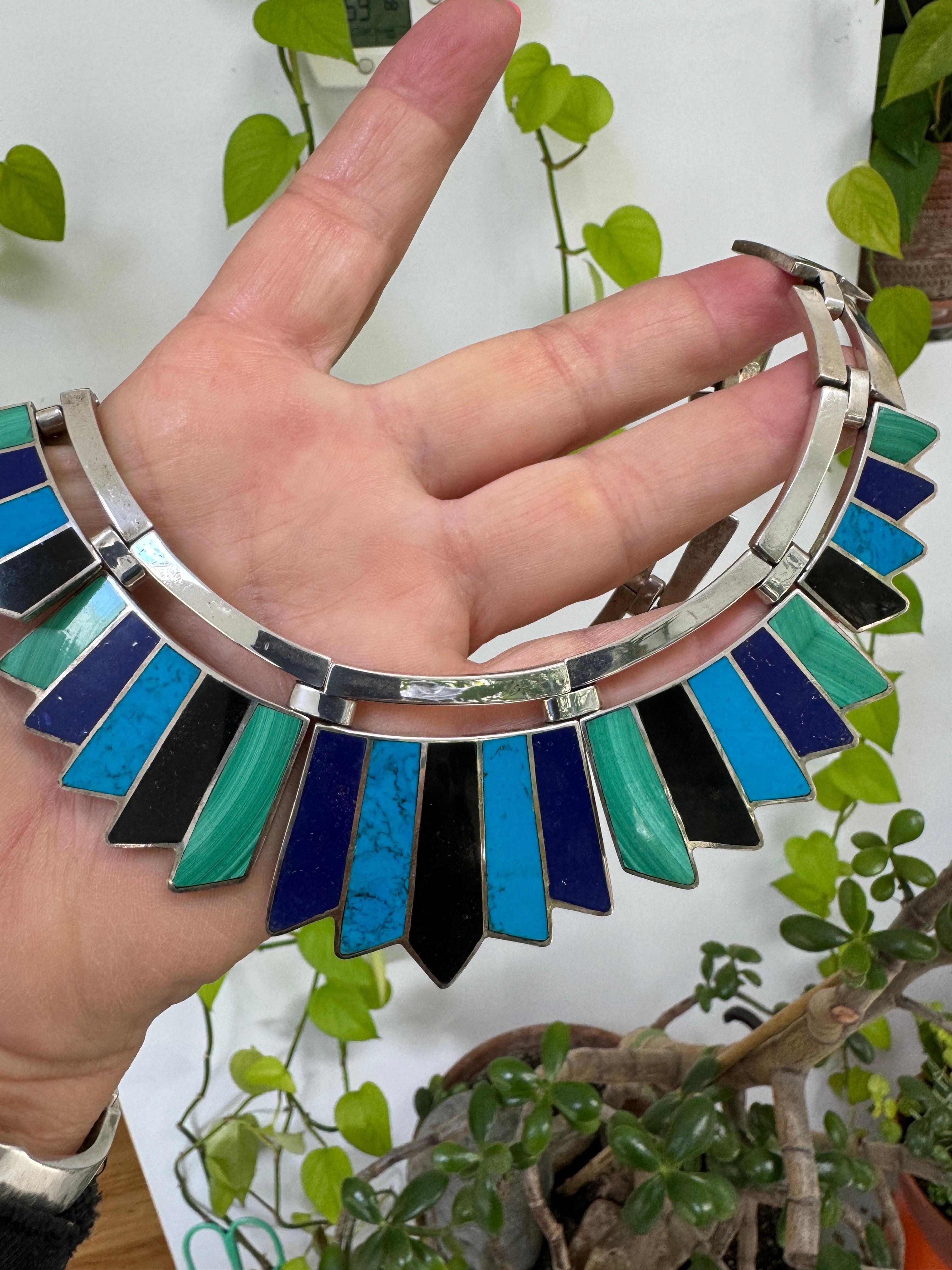 Collana intarsiata in argento Sterling Choker Modernista Messicano in vendita 2