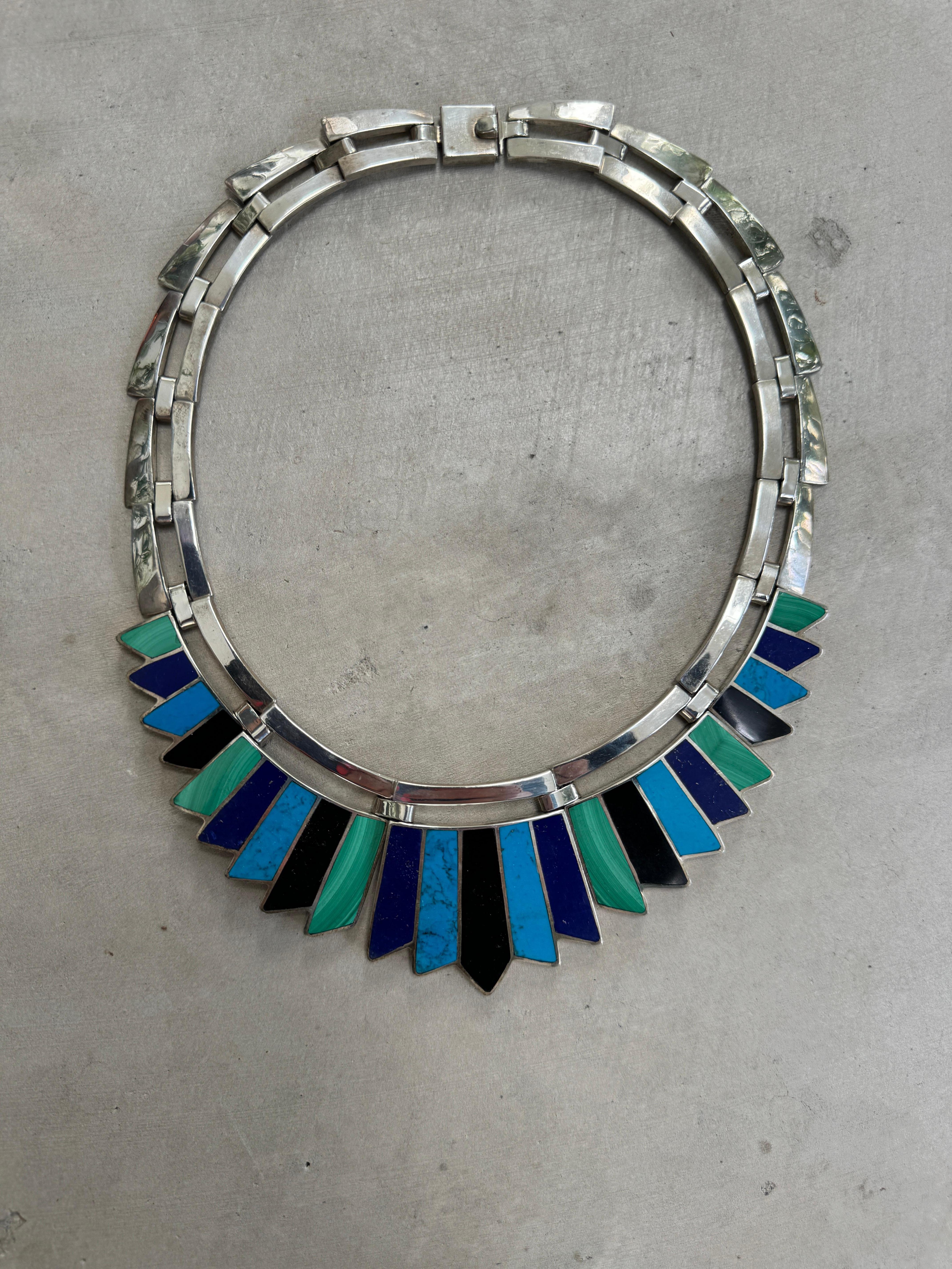 Collana intarsiata in argento Sterling Choker Modernista Messicano in vendita 3