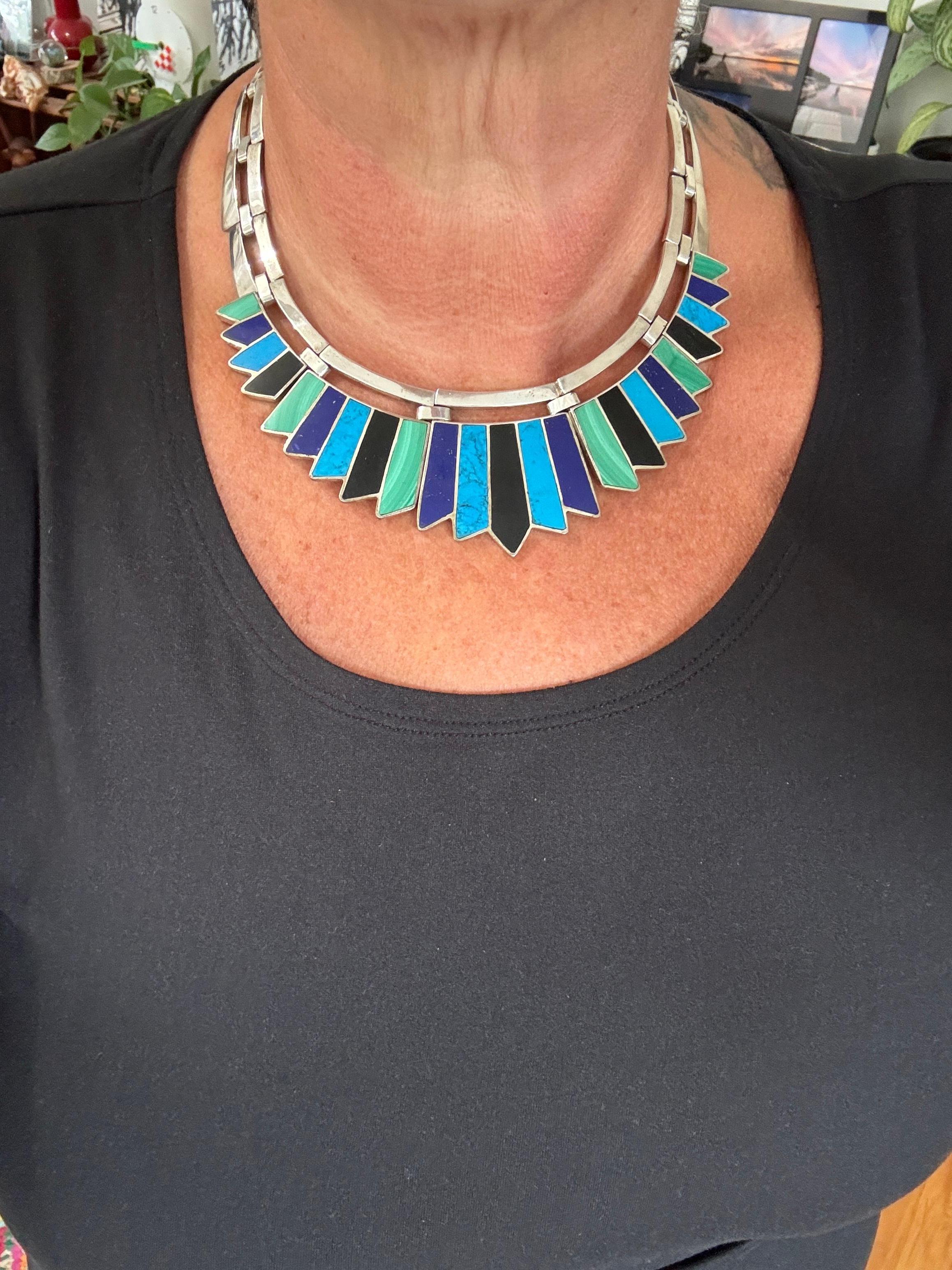 Collana intarsiata in argento Sterling Choker Modernista Messicano in vendita 4
