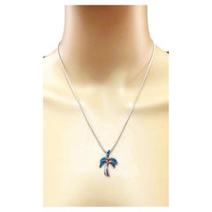 Halskette mit Palmenanhänger aus Sterlingsilber mit Intarsien aus Opal 18"