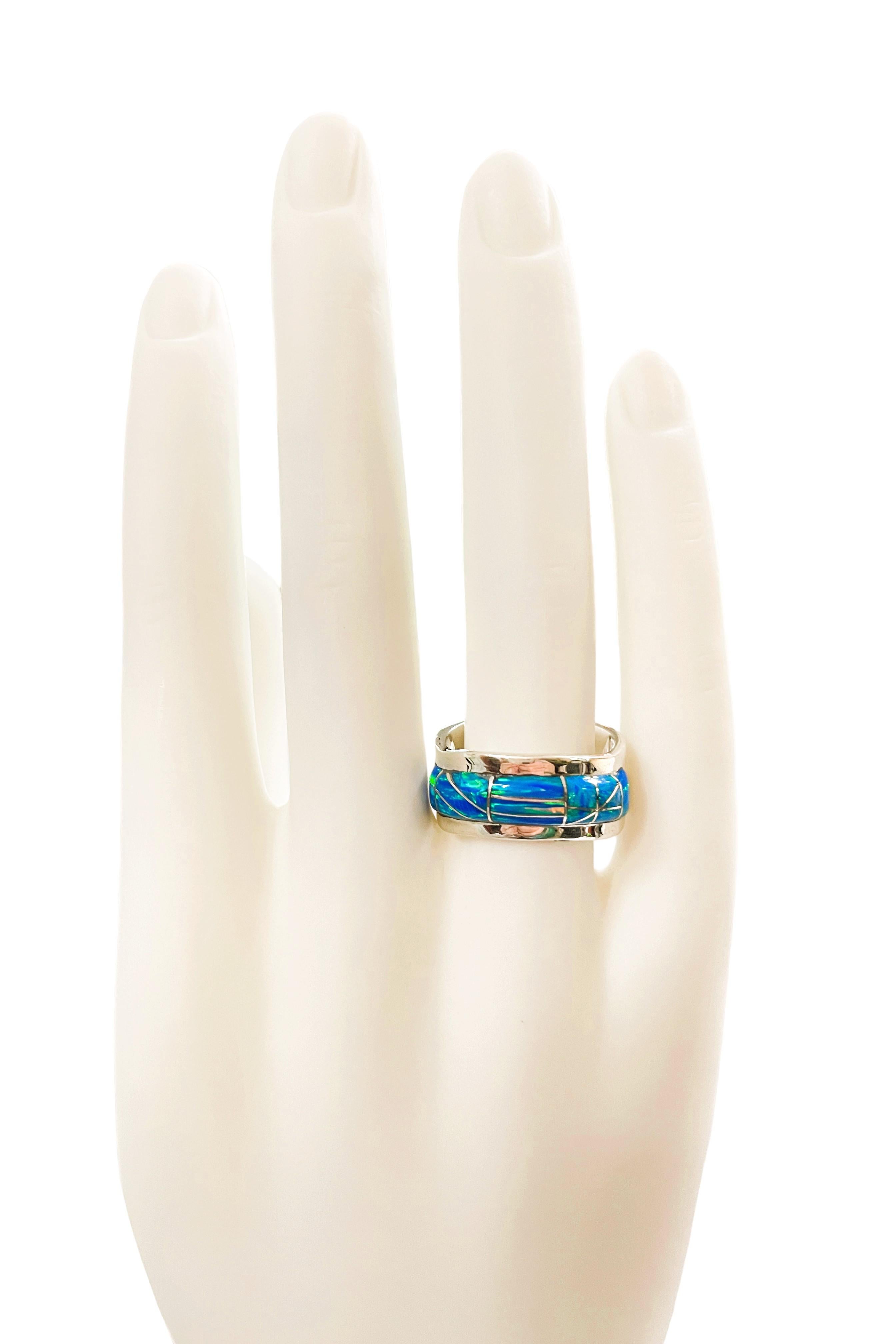 Sterling Silver Inlaid Opal Ring, Stamped by Designer 1