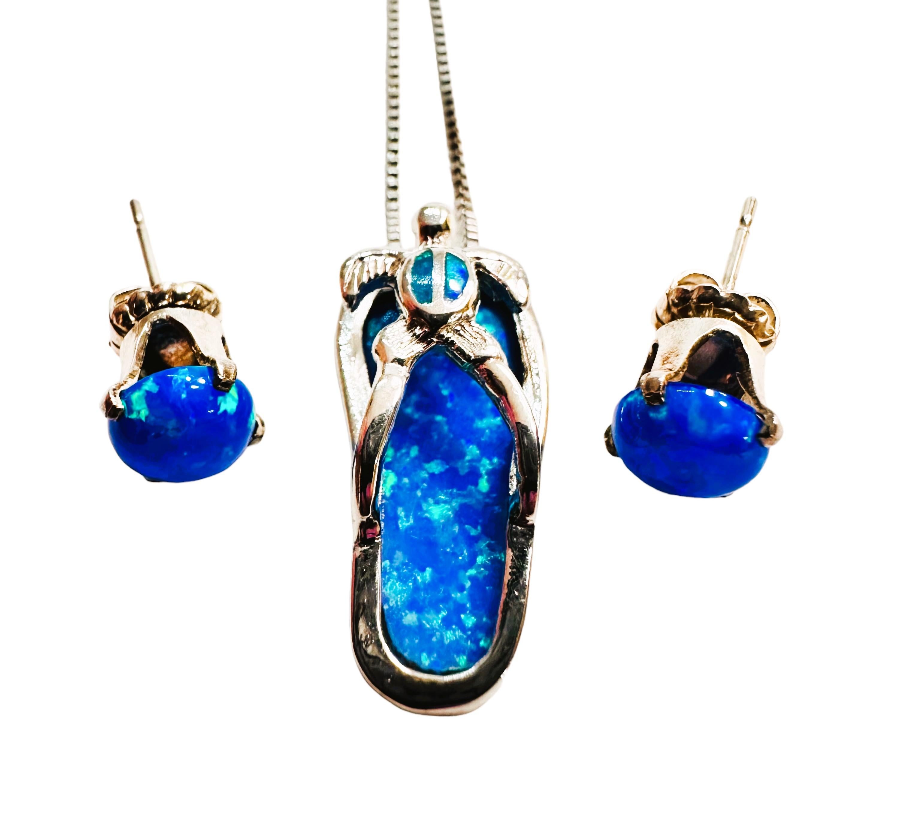 Sterling Silber Intarsien Opal Sandal Halskette und Ohrring Set 4