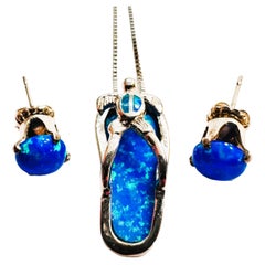 Sterling Silber Intarsien Opal Sandal Halskette und Ohrring Set