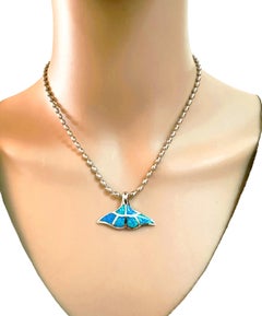 Sterling Silver Inlaid Opal Whale Tail Pendant