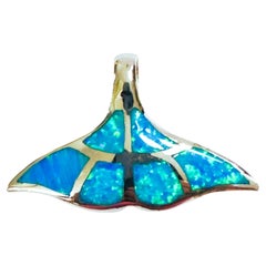 Sterling Silver Inlaid Opal Whale Tail Pendant