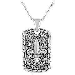 Anhänger-Halskette mit unsichtbar gefasstem Diamant-Akzent ""Fleur Di Lis" aus Sterlingsilber