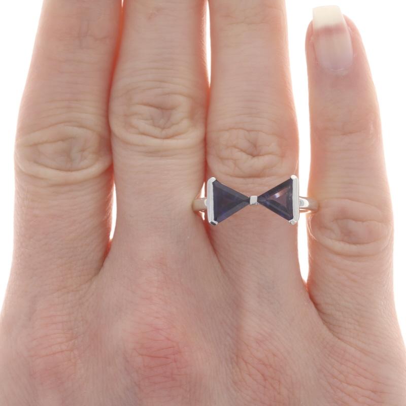 Mixed Cut Sterling Silver Iolite Bow Tie Two-Stone Ring - 925 Triangle 1.35ctw Size 10 1/4 For Sale