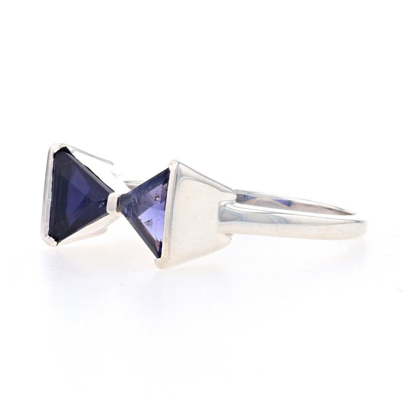 Sterling Silver Iolite Bow Tie Two-Stone Ring - 925 Triangle 1.35ctw Size 10 1/4 In Excellent Condition For Sale In Greensboro, NC