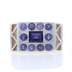 Sterling Silver Iolite Ring - 925 Emerald & Round Cut