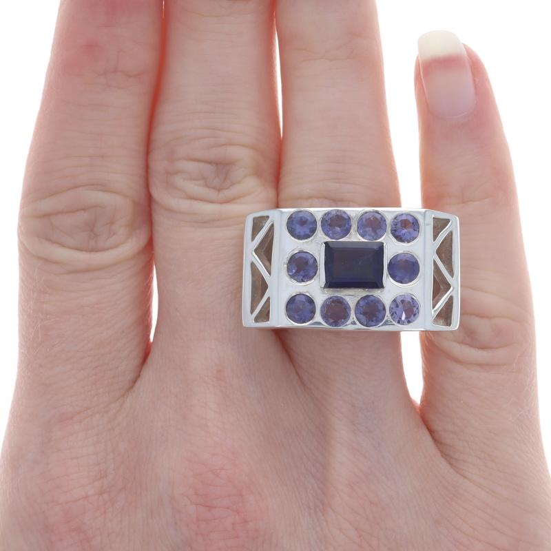 Sterling Silver Iolite Ring - 925 Emerald & Round Cut In Excellent Condition For Sale In Greensboro, NC