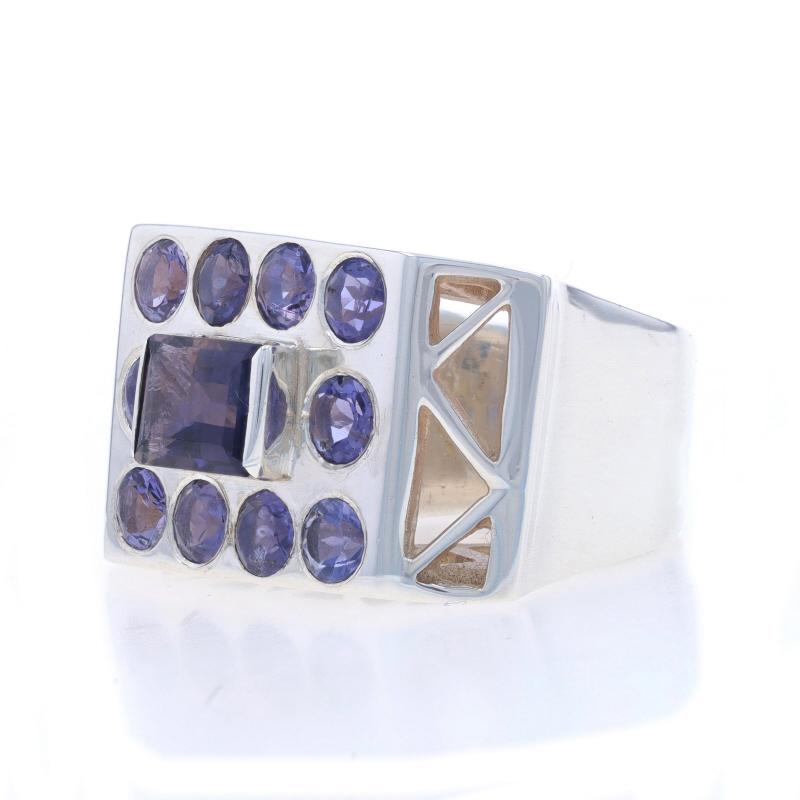Women's Sterling Silver Iolite Ring - 925 Emerald & Round Cut For Sale