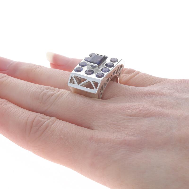 Sterling Silver Iolite Ring - 925 Emerald & Round Cut For Sale 1