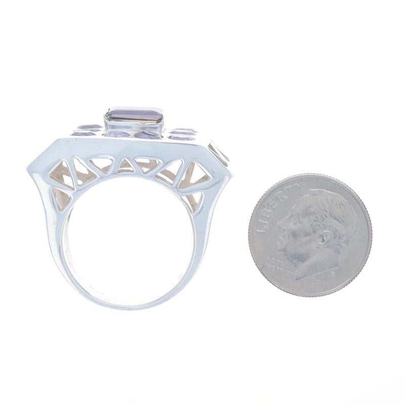 Sterling Silver Iolite Ring - 925 Emerald & Round Cut For Sale 2