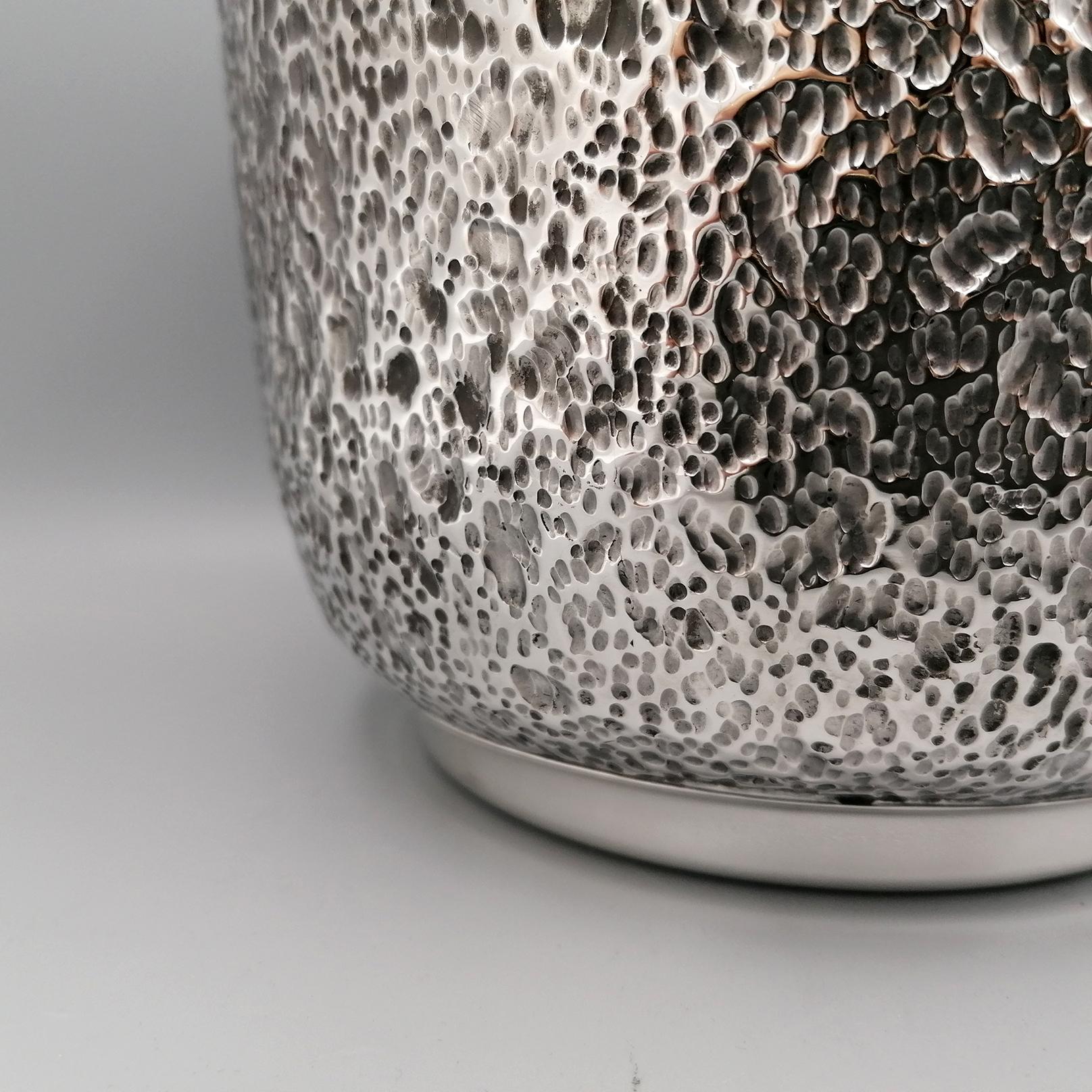 Burnished Sterling Silver Italian  - Cachepot Vase Holder For Sale