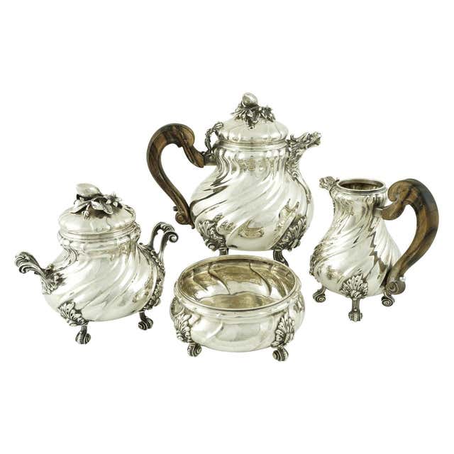Sterling Silver Italian Four-Piece Tea Set For Sale at 1stDibs