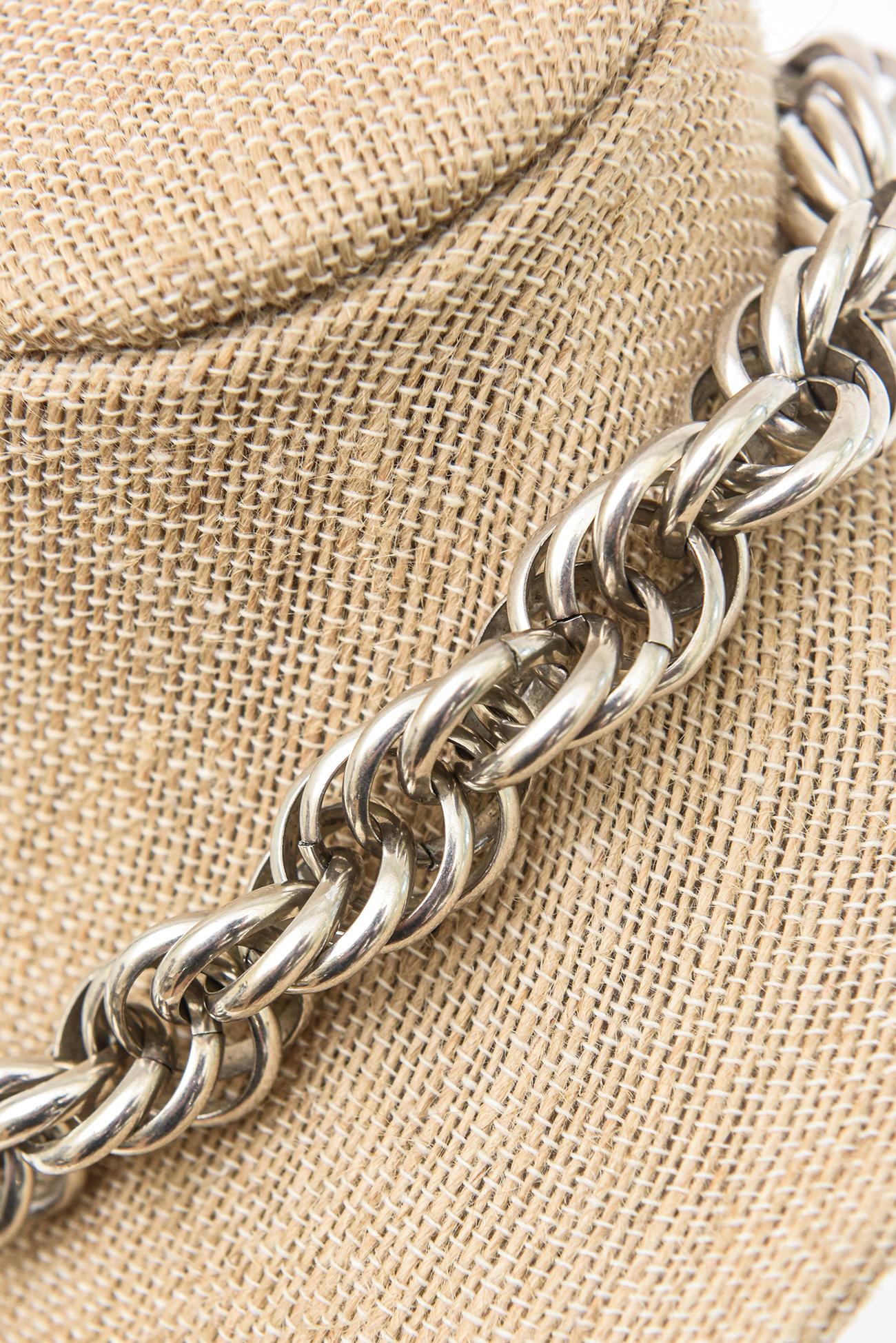 Sterling Silver Vintage Italian Hallmark Twisted Link Sculptural Collar Necklace For Sale 4