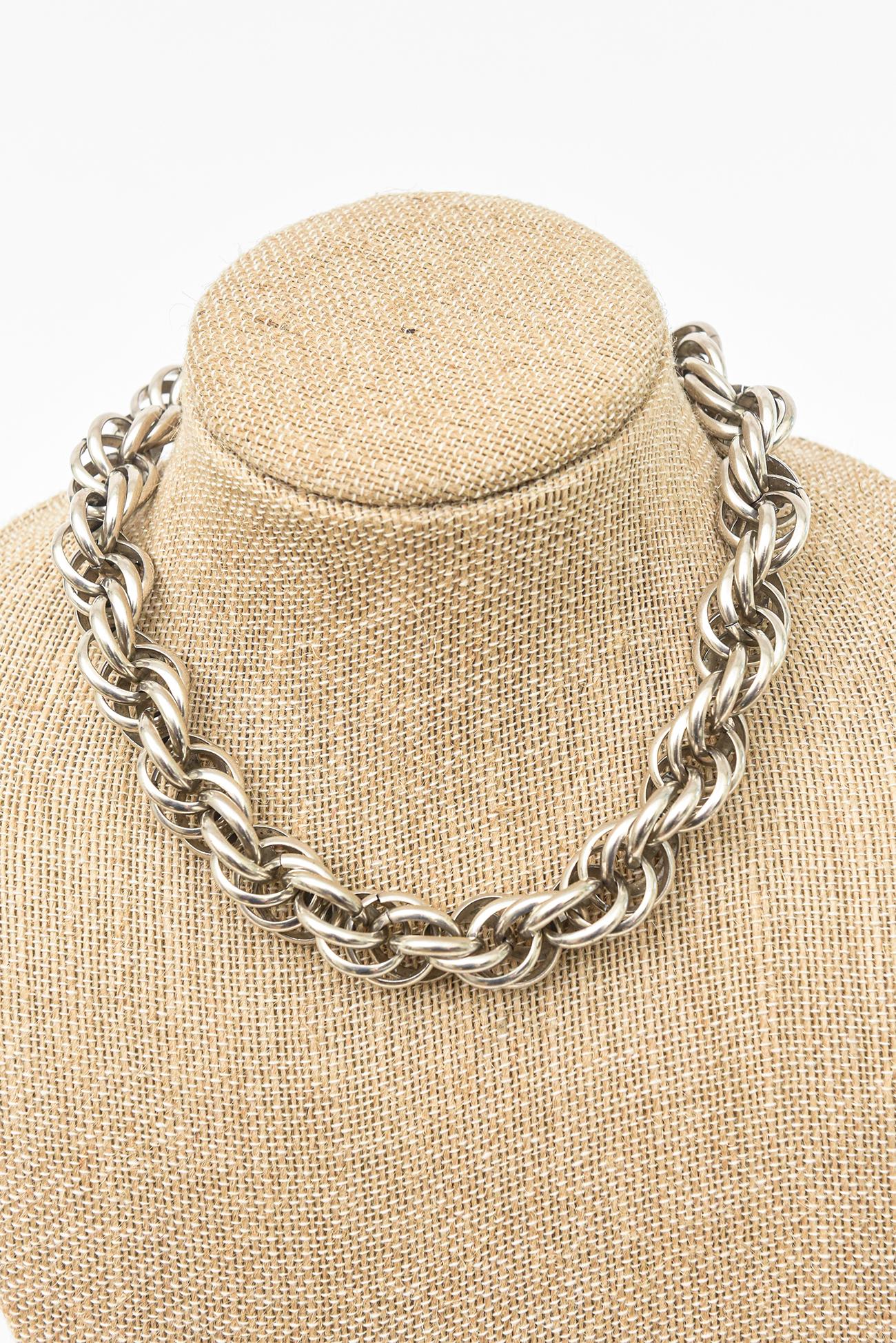 Sterling Silver Vintage Italian Hallmark Twisted Link Sculptural Collar Necklace For Sale 5