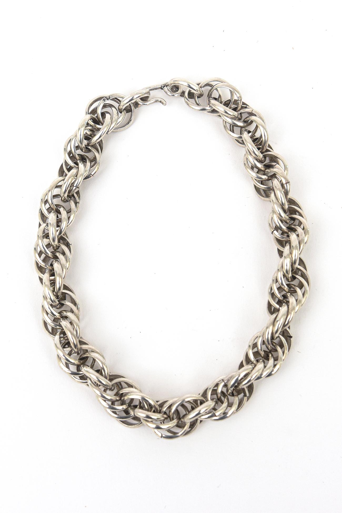 Sterling Silver Vintage Italian Hallmark Twisted Link Sculptural Collar Necklace For Sale 6