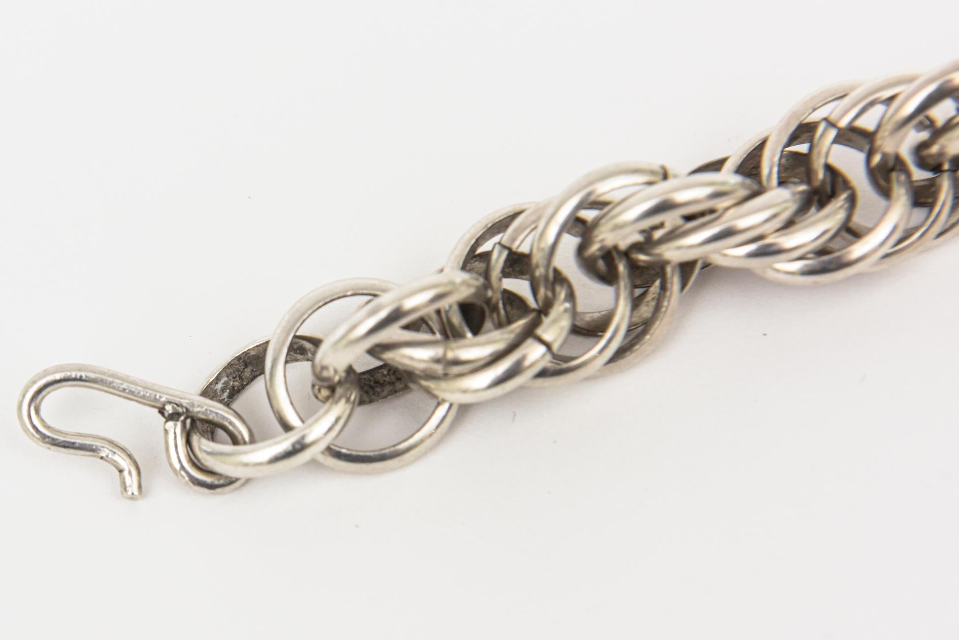 Sterling Silver Vintage Italian Hallmark Twisted Link Sculptural Collar Necklace For Sale 1