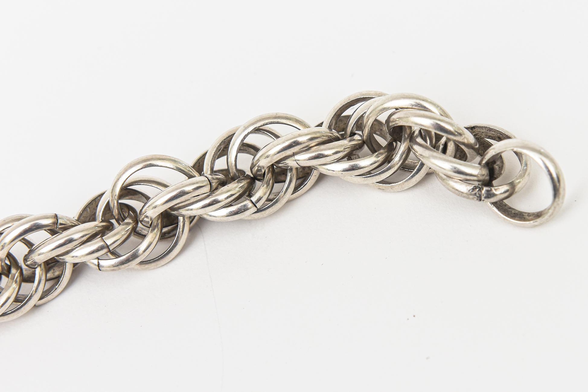Sterling Silver Vintage Italian Hallmark Twisted Link Sculptural Collar Necklace For Sale 2