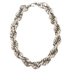 Sterling Silver Italian Hallmark Twisted Link Sculptural Collar Necklace Vintage