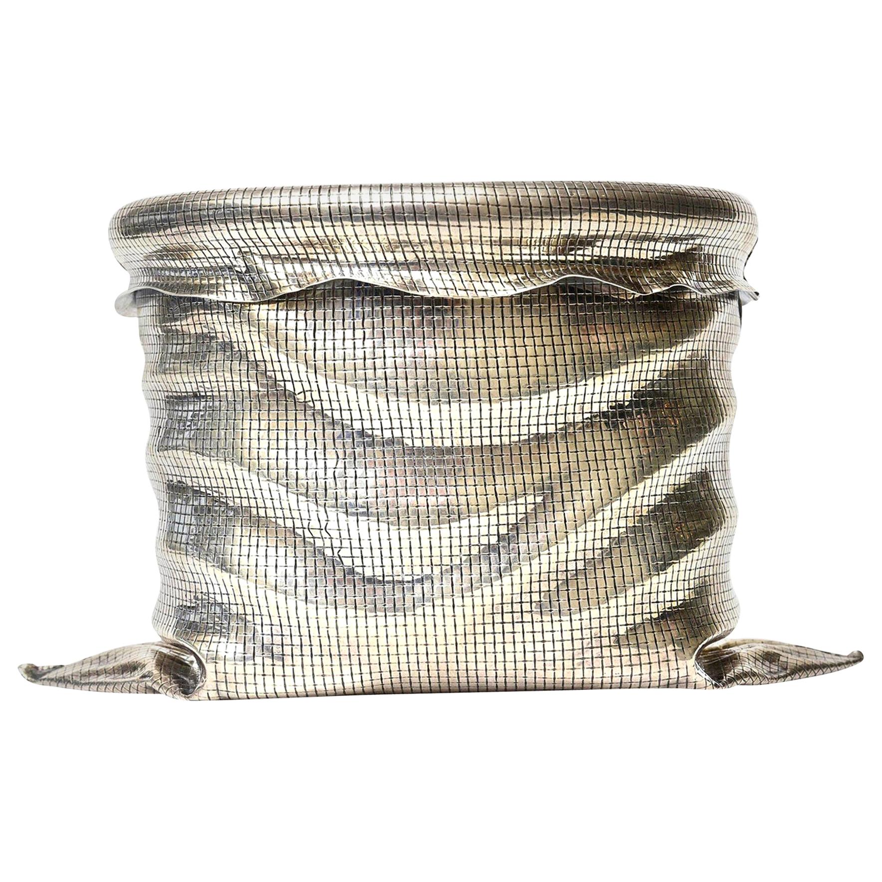 Sterling Silver Italian Sculptural Ice Bucket Vessel Barware Buccellati Style