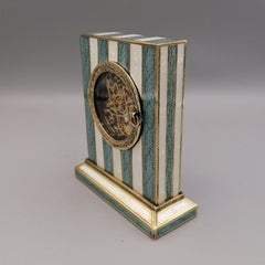 Sterling Silver Italian Table Clock Swiss Mechanical Skeletal Movement 8 Days