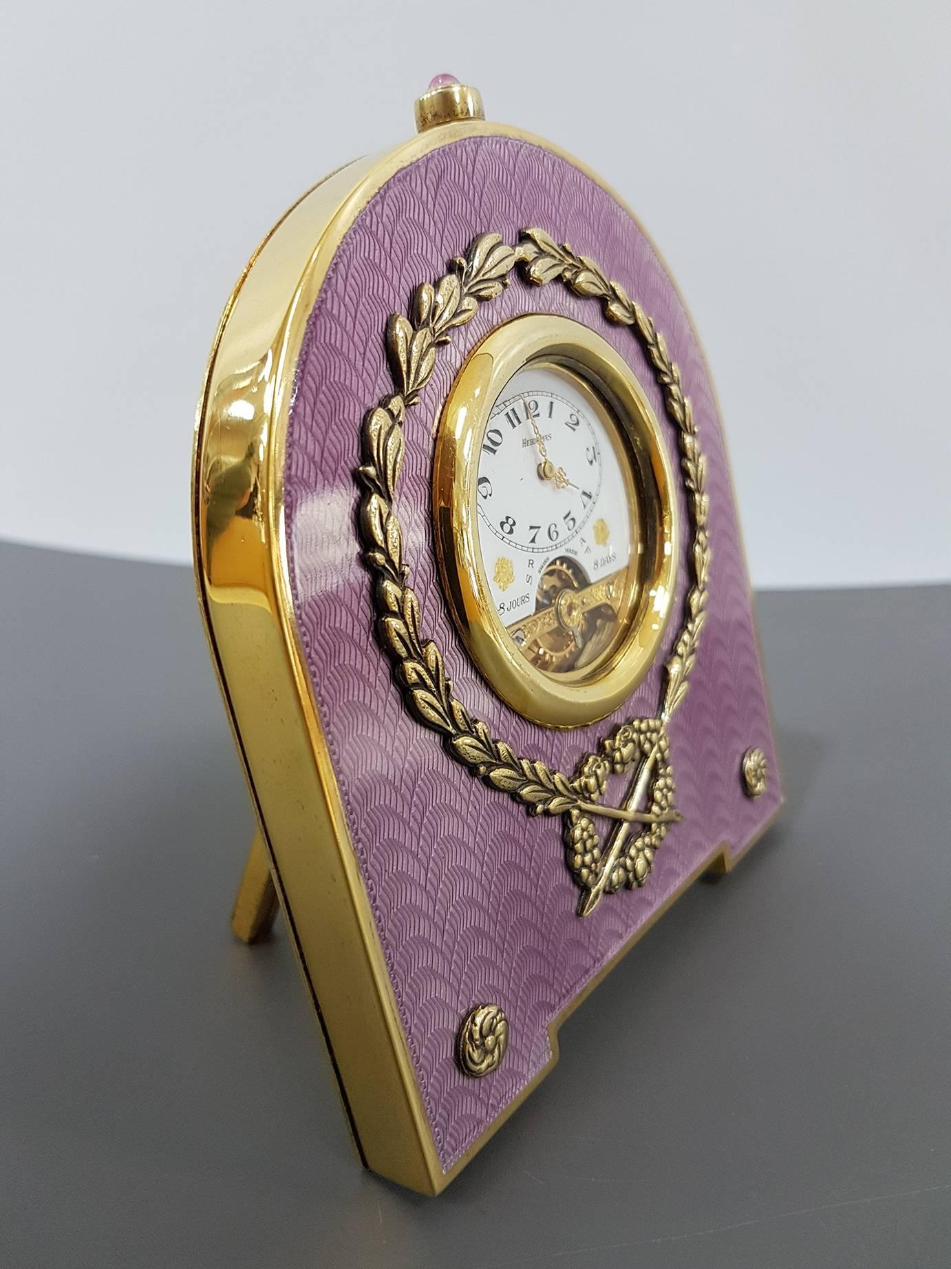 Sterling Silver Italian Table Clock with Translucent Enamel on Guillochè 6