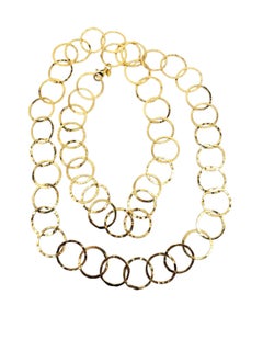 Sterling Silver Italy Gold-Tone Hammered Circle Loop Chain Necklace #21155