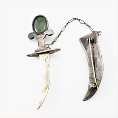Sterling Silver Jade, Carnelian and Turquoise Sword and Sheath Pin/Brooch