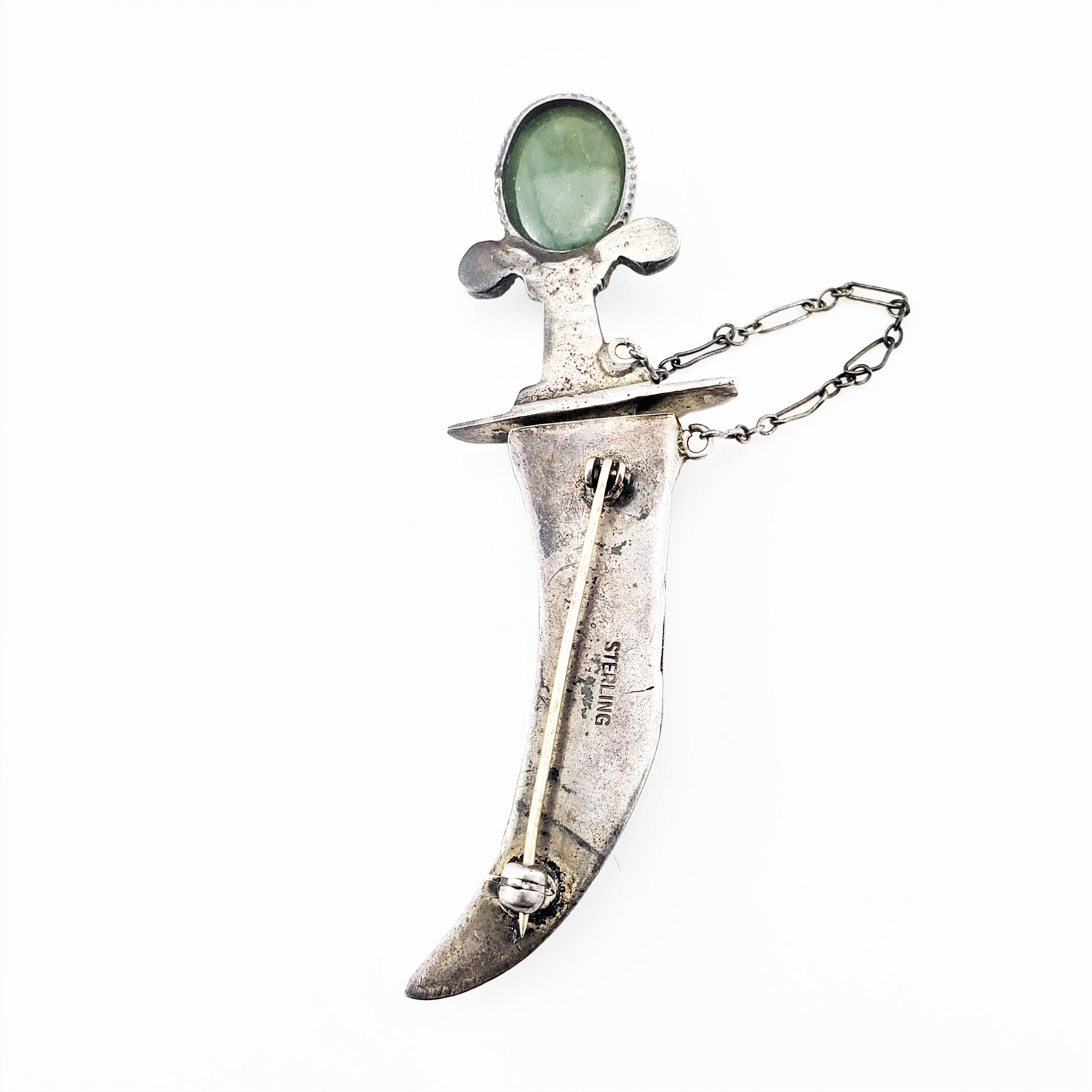 Mixed Cut Sterling Silver Jade, Carnelian and Turquoise Sword and Sheath Pin/Brooch