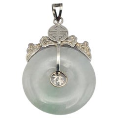 Sterling Silver Jade Disc Peace Wheel Doughnut Circle Pendant