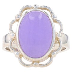 Sterling Silber Jadeit Cocktail Solitär Ring 925 Oval Cabochon Blume behandelt