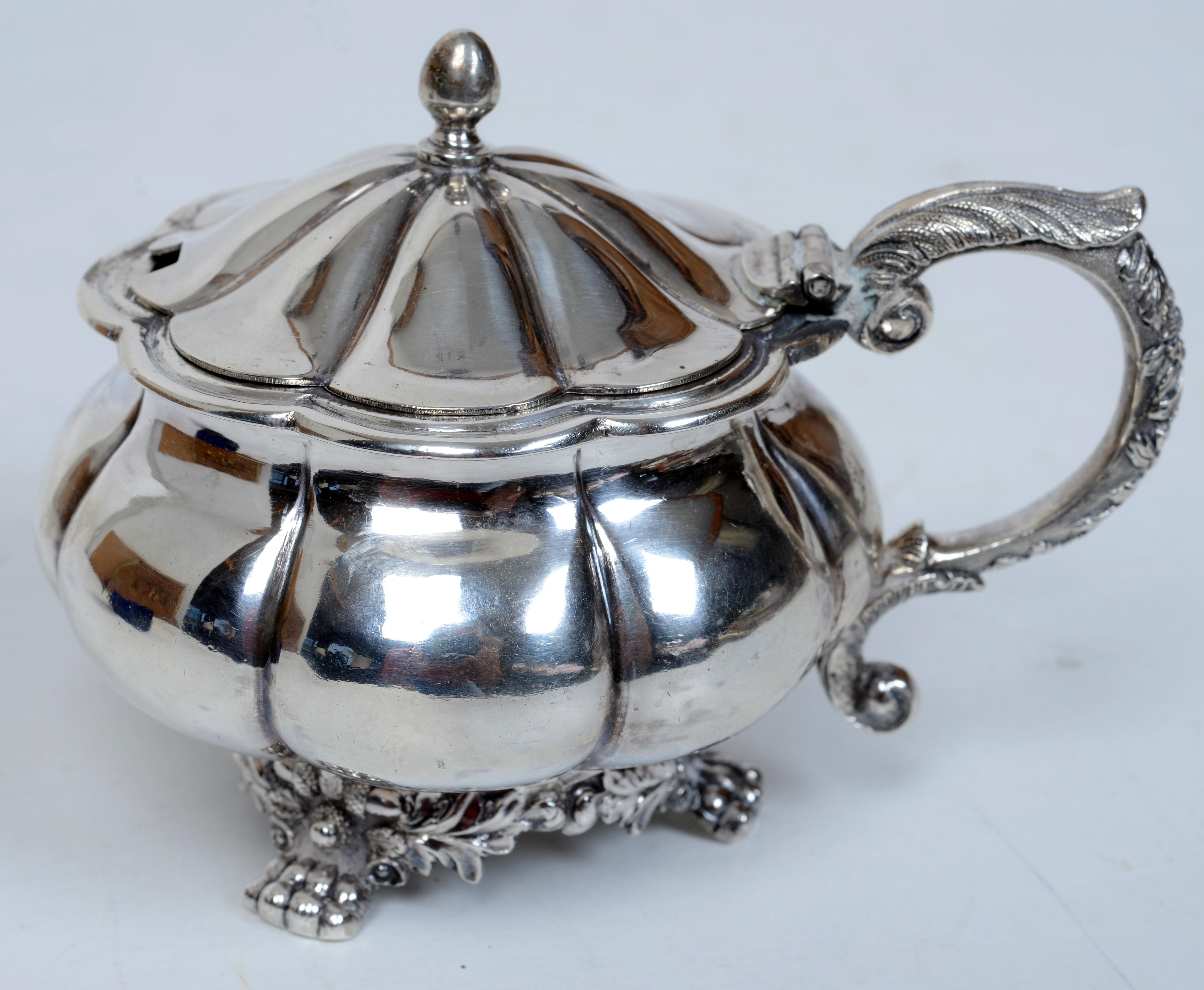 Anglais Pot à confiture ou à moutarde en argent sterling avec revêtement en cobalt d'origine par Savory, 1828/29 en vente