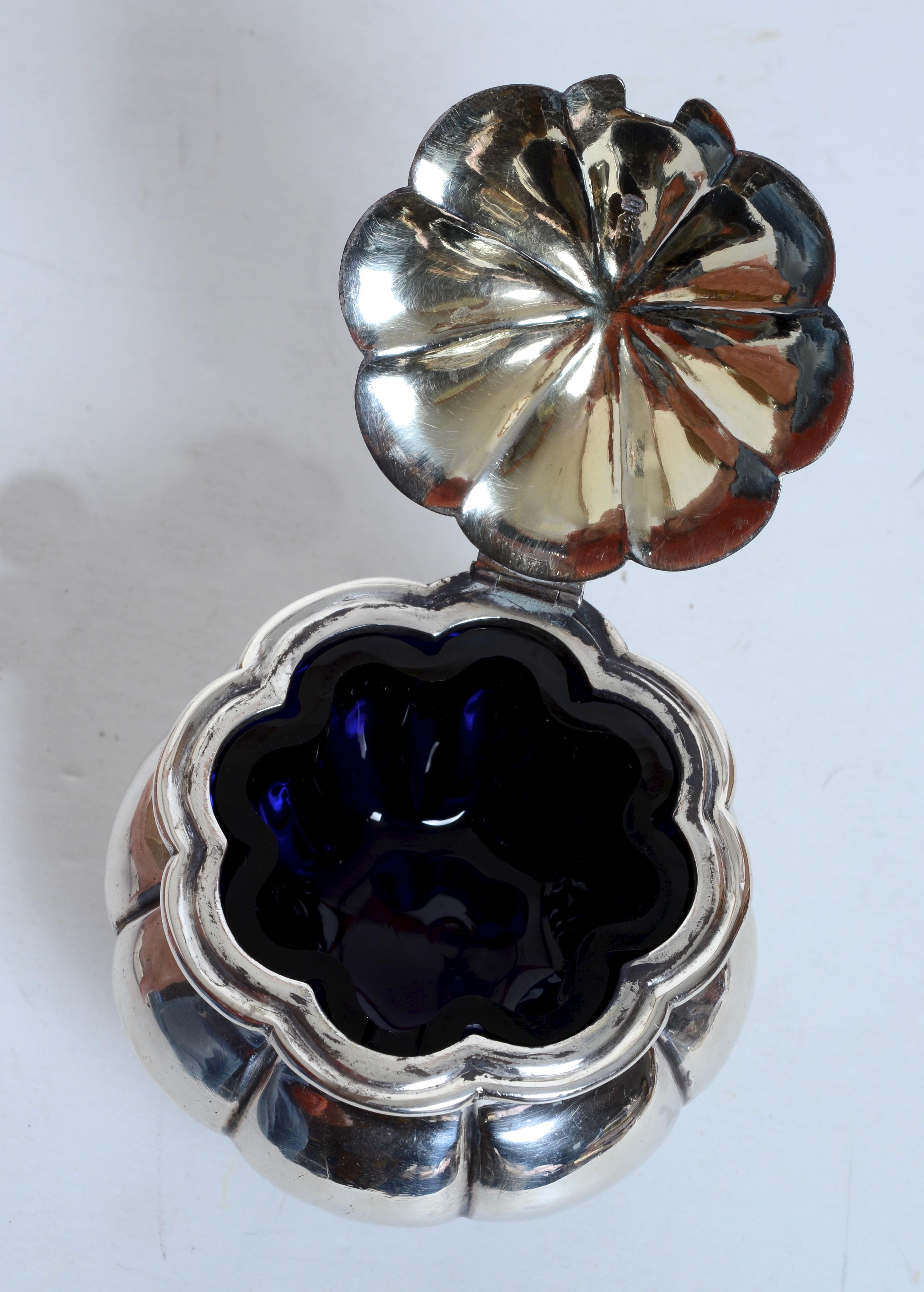 Pot à confiture ou à moutarde en argent sterling avec revêtement en cobalt d'origine par Savory, 1828/29 en vente 1