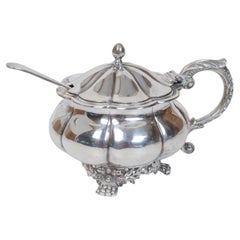 Sterling Jam or Mustard Pot with Original Cobalt Blue Liner by Savory, 1828/29