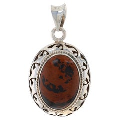 Sterling Silver Jasper Solitaire Pendant - 925 Oval Cabochon Mexico