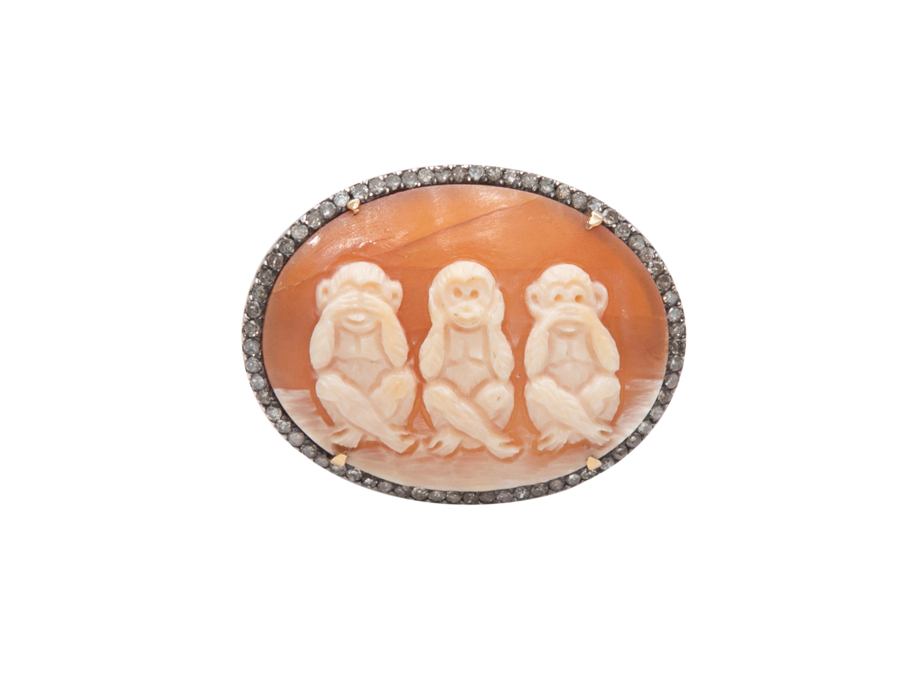 Women's or Men's Sterling Silver Jennifer Miller Pave Diamond & Carved Shell Monkey Cameo Ring