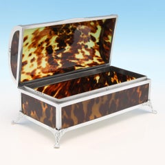 Antike George V Sterling Silber und Schildpatt Schmuckkasten gestempelt 1913