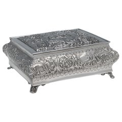 Large Antique Art Nouveau Period Sterling Silver Jewellery Box from 1902 