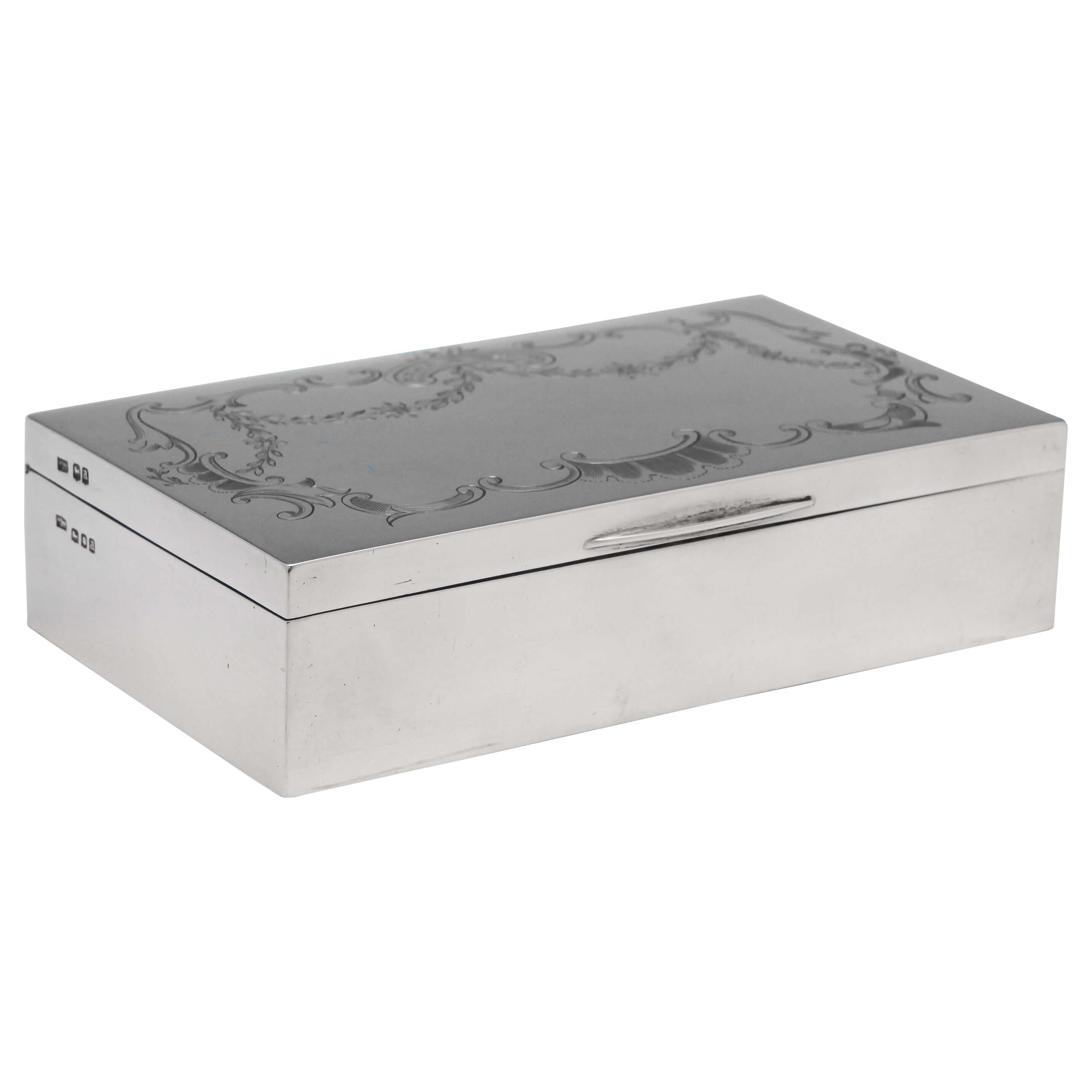 George V Antique Engraved Sterling Silver Jewellery Box by Mappin & Webb in 1916