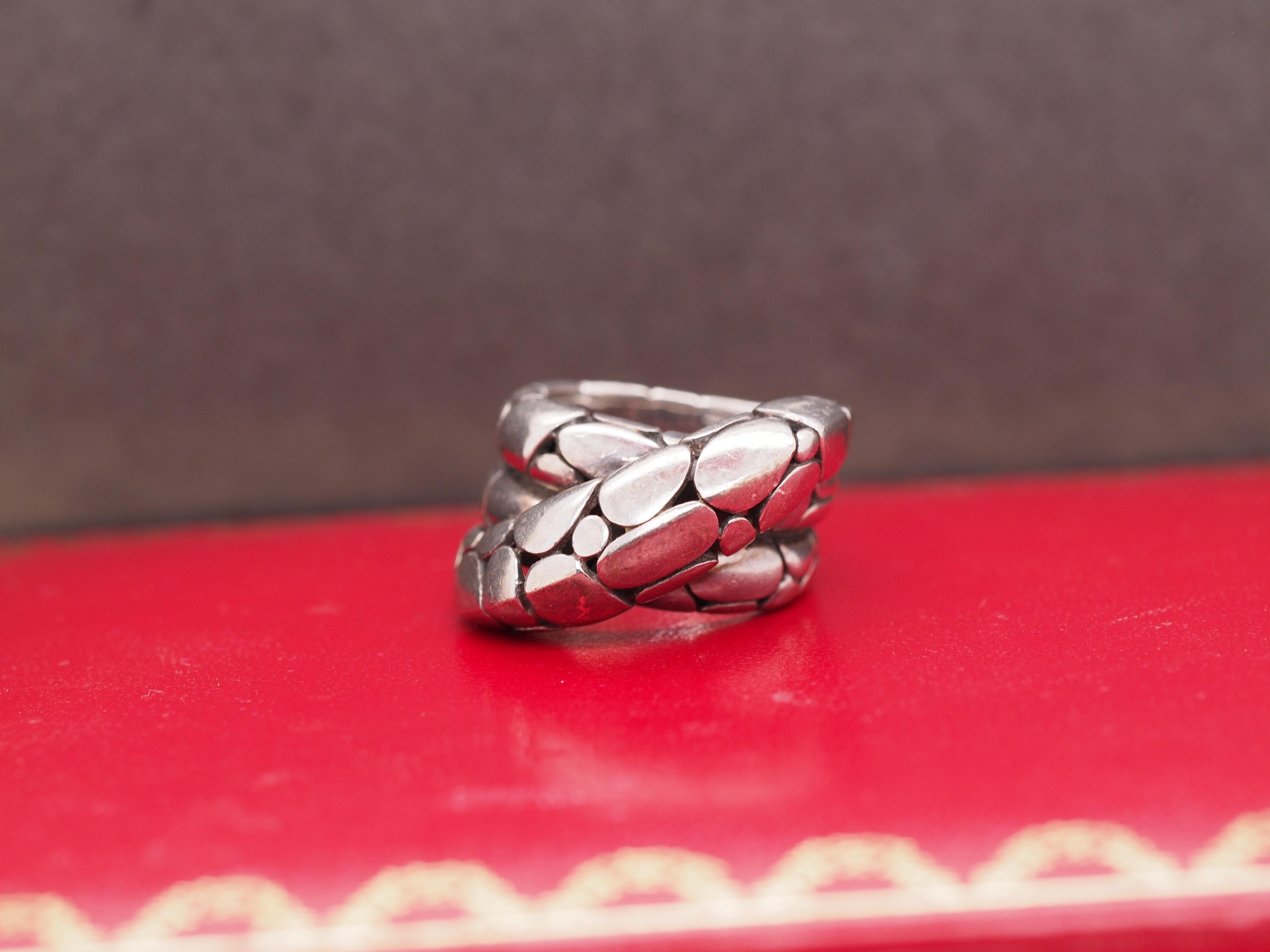 Year: 2000s
Item Details:
Ring Size: 7
Metal Type: Sterling Silver [Hallmarked, and Tested]
Weight: 17.5 grams
Band Width: 10mm
Condition: Excellent