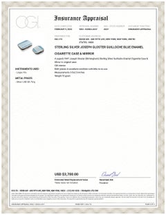 Sterling Silber Joseph Gloster Guilloche Blau Emaille Zigarettenetui & Spiegel