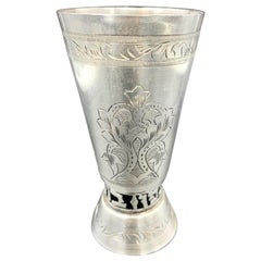 Sterling Silver Judaica Engraved Kiddush Cup Goblet with Open Hebrew Blessing